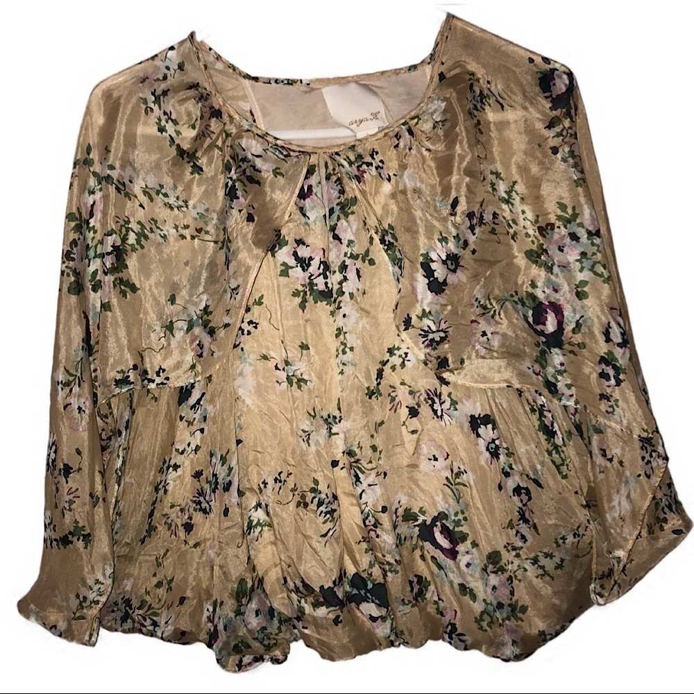 Aryn K 100% Silk Floral Butterfly Sleeve Shirt Top Blouse Women’s Size Small S - Picture 6 of 13
